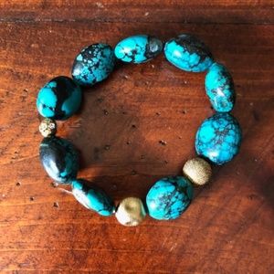 Turquoise Bracelet with Vintage Gold Beads